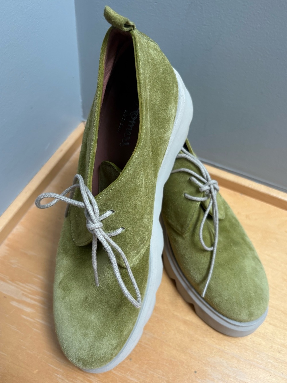 Homers Artisan Green Suede Platform Oxford Shoes EU 38 NWOB